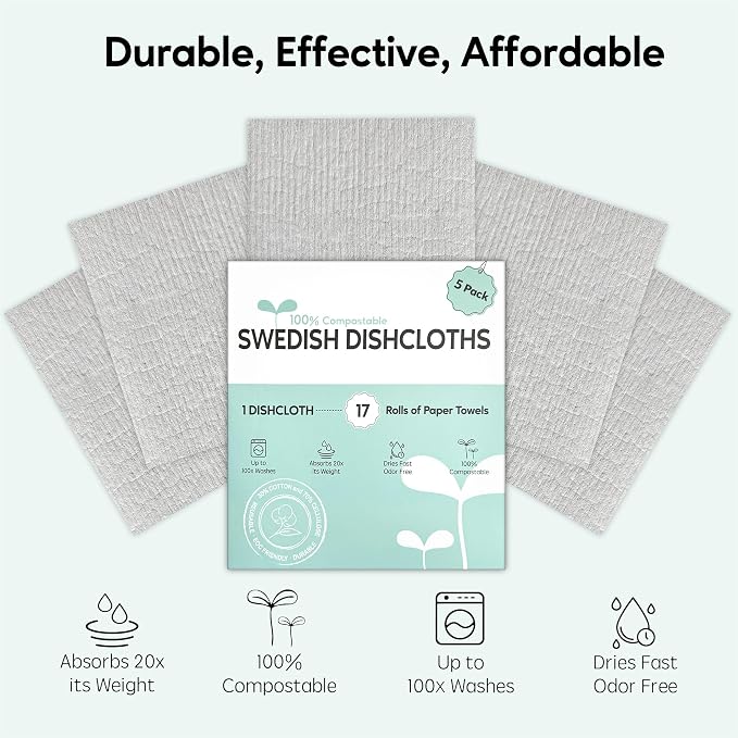 Swedish Dishcloths for Kitchen, 5 Pack Swedish Dish Cloths, Ultra Absorbent - Image 5