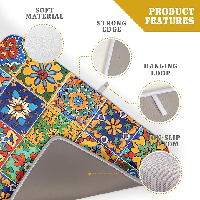 Mexican Tiles Dish Drying Mat for Kitchen Counter Absorbent Microfiber Dish - Image 4