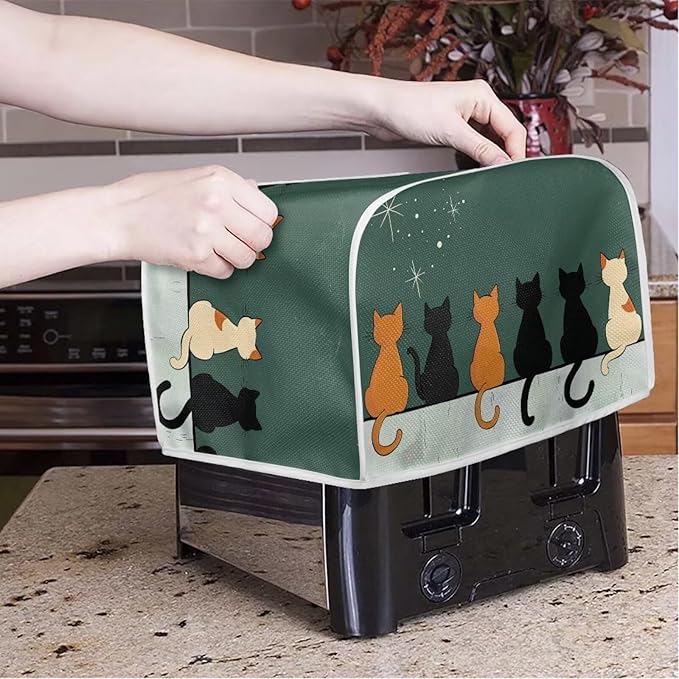 Cat Printed Bread Maker Cover, 4 Slice Kitchen Small Appliance, Toaster Cover Dust and Fingerprint Protection, Washable Oven Bakeware Protector