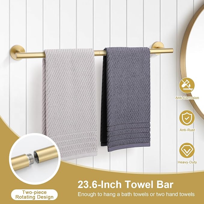 TQKAG 8-Pieces Bathroom Hardware Set Brushed Gold SUS304 Stainless Steel Bath - Image 2
