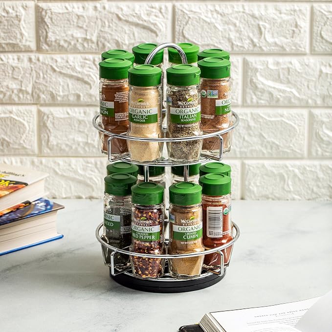 McCormick Gourmet Two Tier Chrome 16 Piece Organic Spice Rack Organizer - Image 5