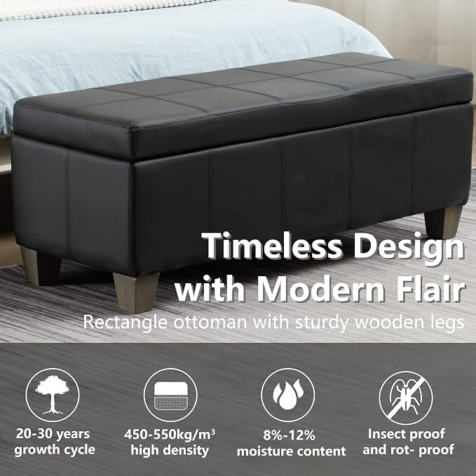 Black Faux Leather Ottoman - Image 5