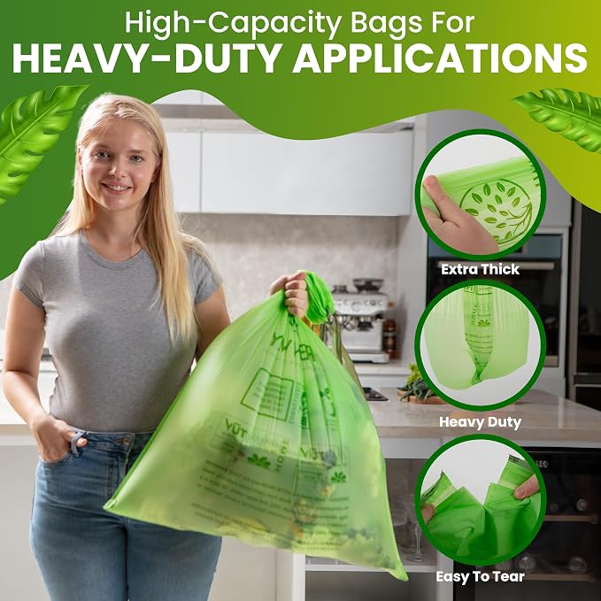 GREENWAY 13 Gallon Compostable Trash Bags Drawstring, 50 Bags, Heavy Duty Extra - Image 4