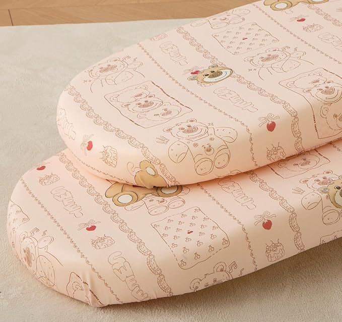 SDY Jersey Bassinet Sheets for Baby Girls,32 "x 16 "x 4", Pink Kawaii Bear Standard Oval/Retangle Bassinet Mattress Sheets for Toddler,Super Soft Breathable