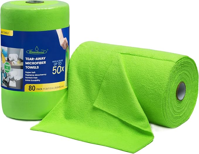 Greenfound Microfiber Cleaning Cloth Roll -80 Pack, Tear Away Towels, Reusable by Greenfound