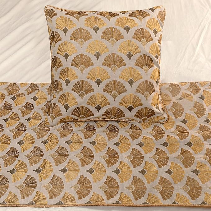 The HomeCentric King Queen Twin Beige & Yellow Gold Handmade Full 68"x18" Bed Runner Without Pillow Cover, Floral Embroidery Bed Scarf on Cotton Embroidery Fabric - Autumn Bloom