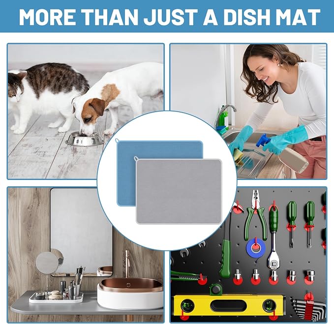 Hushee 2 Pack Extra Large Dish Drying Mat Microfiber Absorbent Dish Drying Pad - Image 6