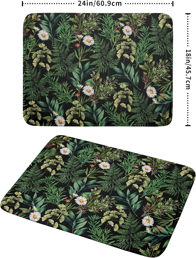 Green Botanical Dish Drying Mat 18x24 Inch Plant Leaf Fast Dry Dish Drainer - Image 2