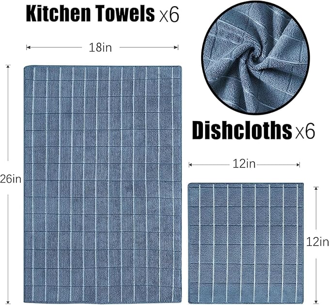 Microfiber Kitchen Towels and Dishcloths Set, 26 X 18 Inch and 12 X 12 Inch - Image 2
