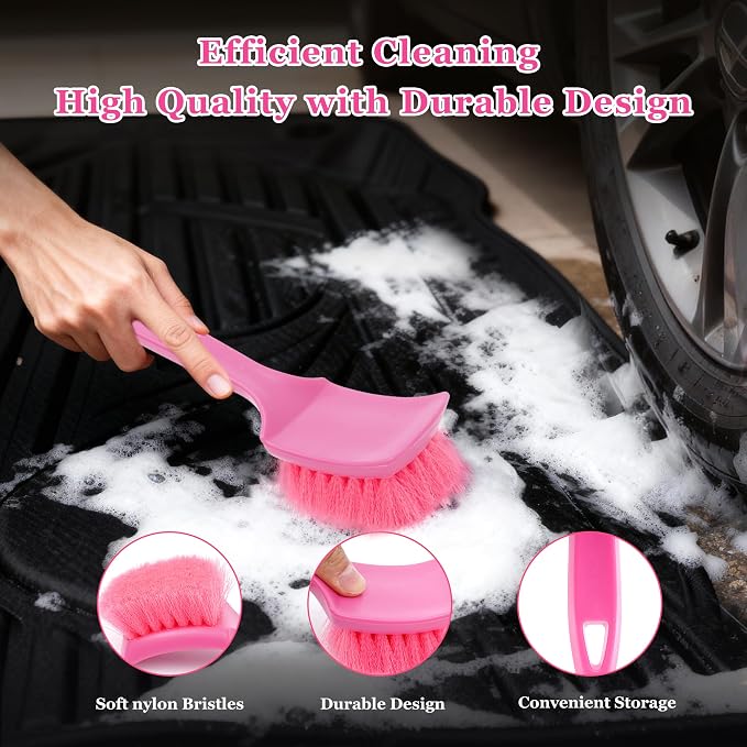 Pink Carpet Brush for Women, Soft Nylon Bristles for Cleaning Leather Seats and - Image 2