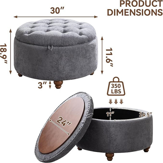 30Inch Round Storage Ottoman - Image 2