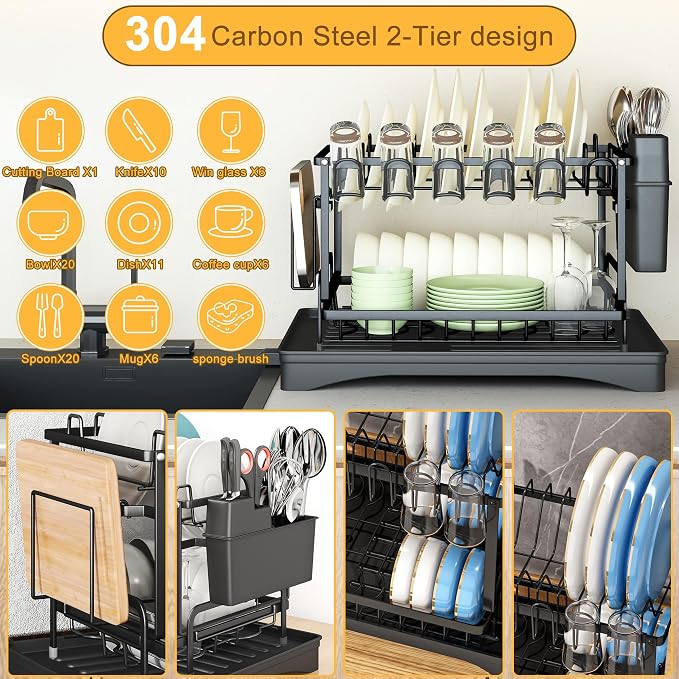 Dish Drying Rack-Dish Rack for Kitchen Counter, 2-Tier Kitchen Organizers and - Image 4