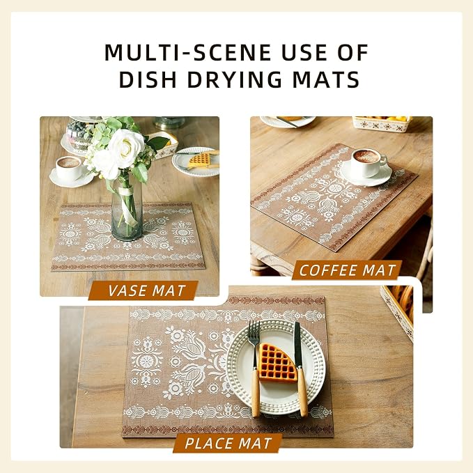 Dish Drying Mat Damask Absorbent Coffee Mat Rubber Backed Moroccan Soft - Image 6