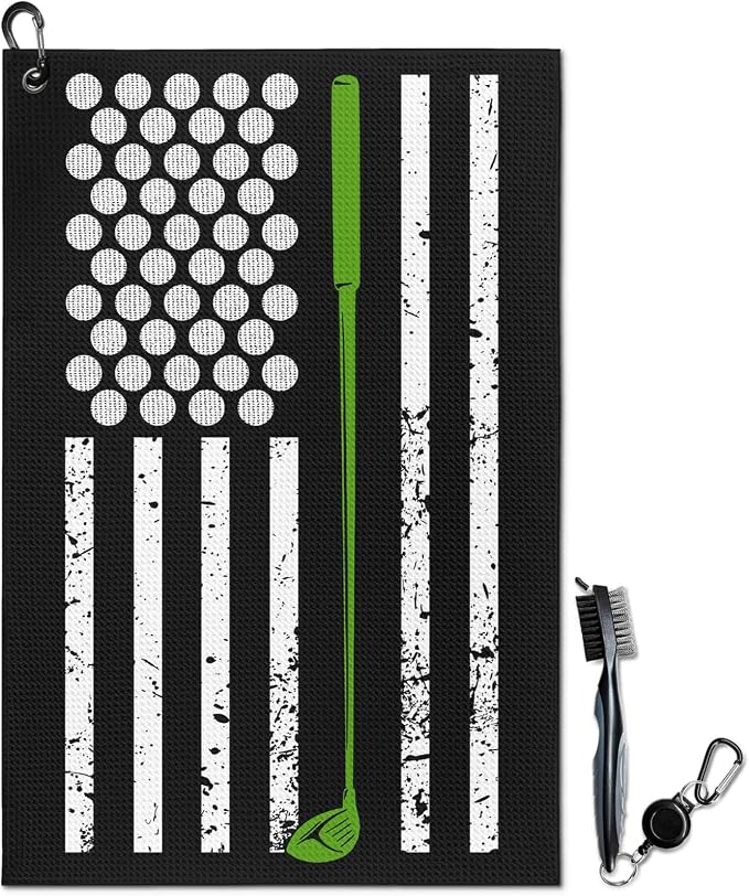 American Flag Golf Towel and Brush Set, Microfiber Waffle Golf Bag Towel by awufncksn