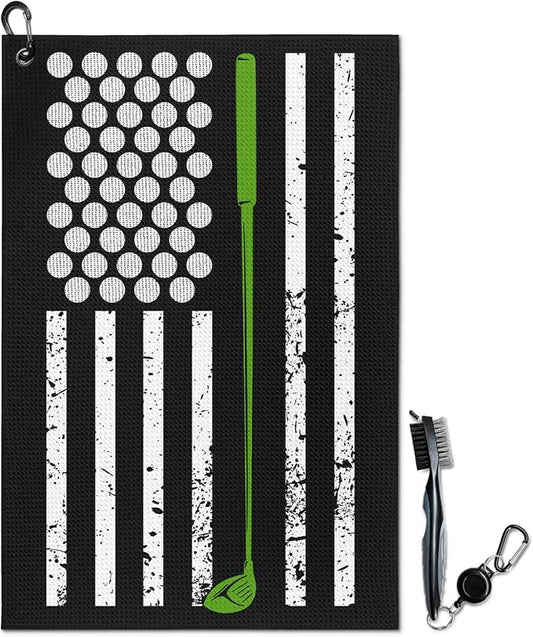 American Flag Golf Towel and Brush Set, Microfiber Waffle Golf Bag Towel by awufncksn
