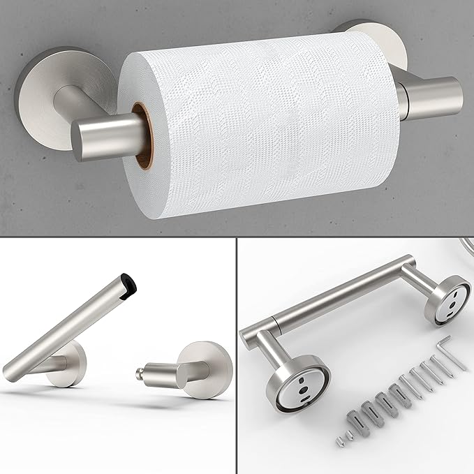 3pc Bathroom Hardware Set with Brushed Toilet Paper Holder & Towel Ring & Towel - Image 3