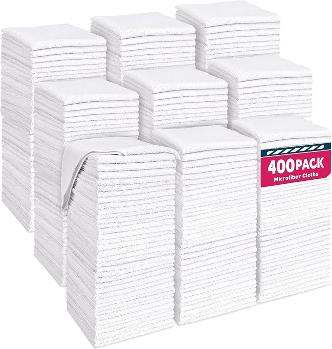 White Microfiber Cleaning Cloths Bulk-400 Pack, Microfiber Towels Bulk by TEAWOO