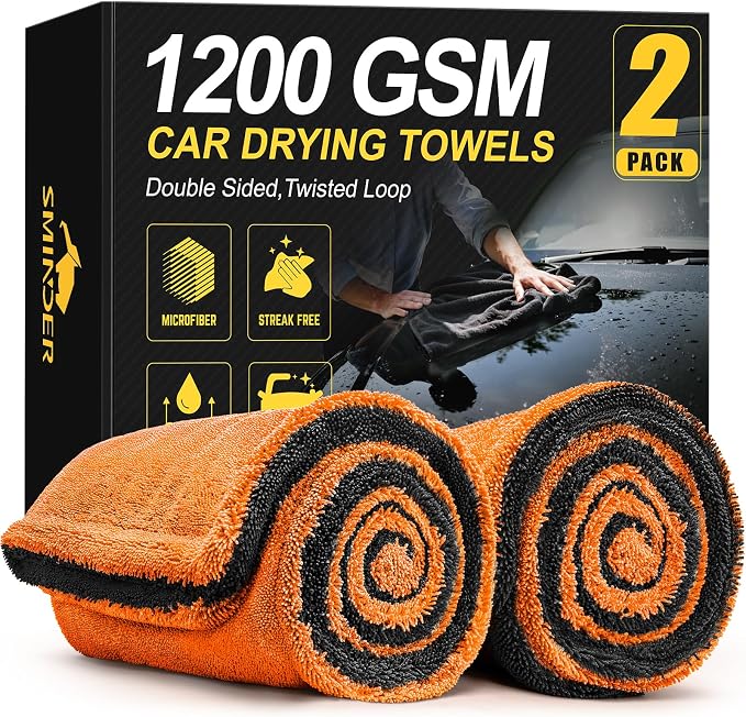 2-Pack 1200 GSM Car Drying Towels – Microfiber Towels by SMINDER