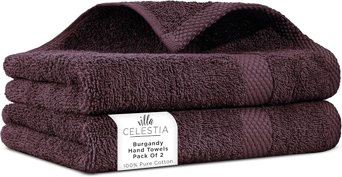100% Cotton Hand Towel Set of 2, Sustainable, Highly Absorbent, Quick Drying by VillaCelestia