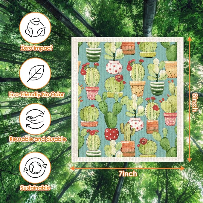 Morigins Cactus Swedish Dish Cloths 6 Pack Reusable Compostable Kitchen Cloth - Image 2