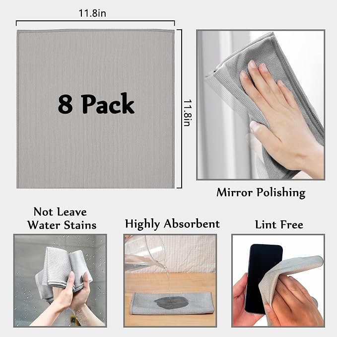 XANGNIER Microfiber Glass Cleaning Cloths, 8 Pack Streak Free Miracle Cleaning - Image 7