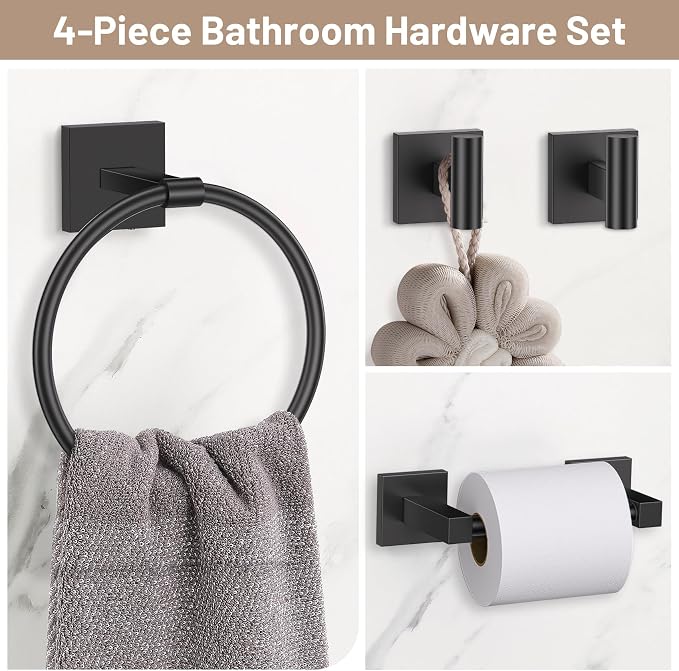 Towel Ring Set 4 Piece Bathroom Hardware Set Includes Towel Ring 2 Towel Hooks - Image 2