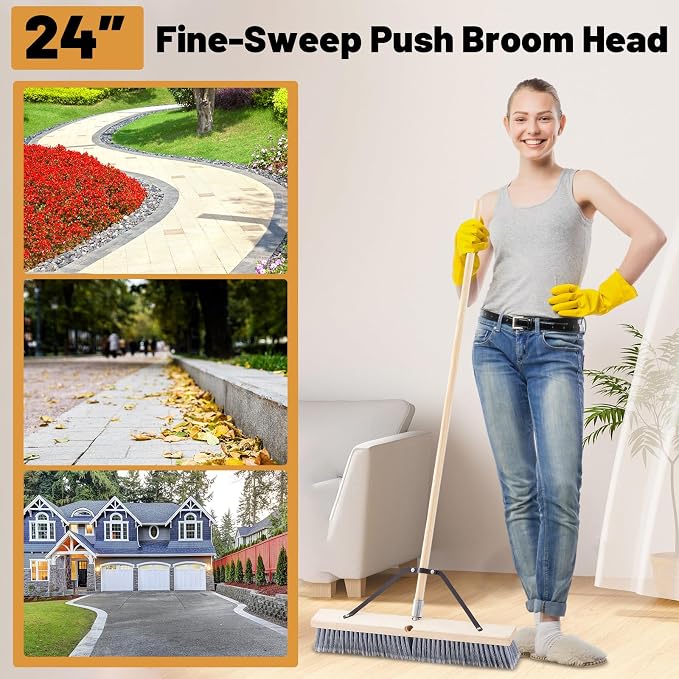 Maxdot 2 Pcs 24” Fine-Sweep Push Broom Head, Threaded Wood Block - Image 6