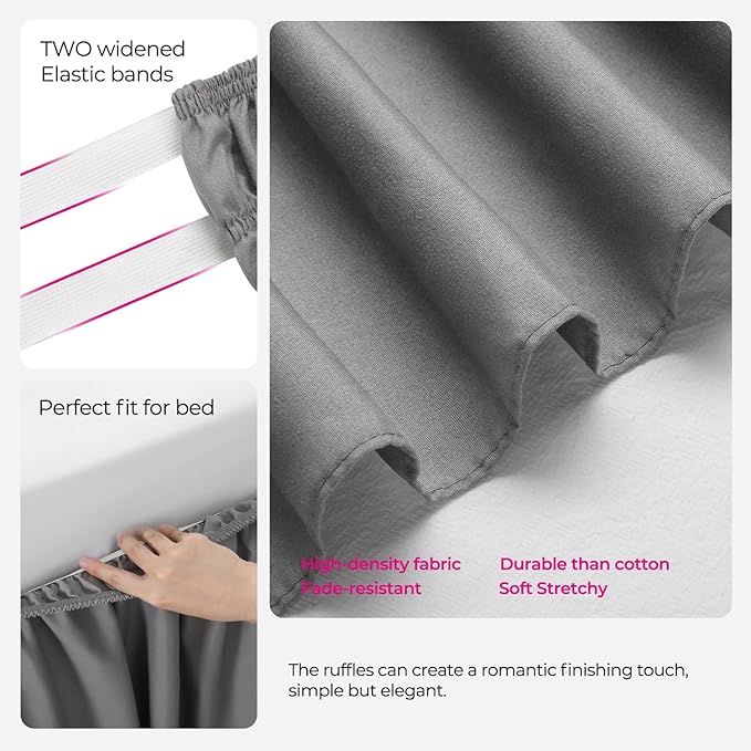 RIMELA Gray King Size Bed Skirt 25 Inch Drop, Elastic Bed Skirts Cal King Dust Ruffle, Light Grey Bedskirt for Adjustable Bed Base Solid Fade Resistant Silky Fabric Machine Washable Easy to Install