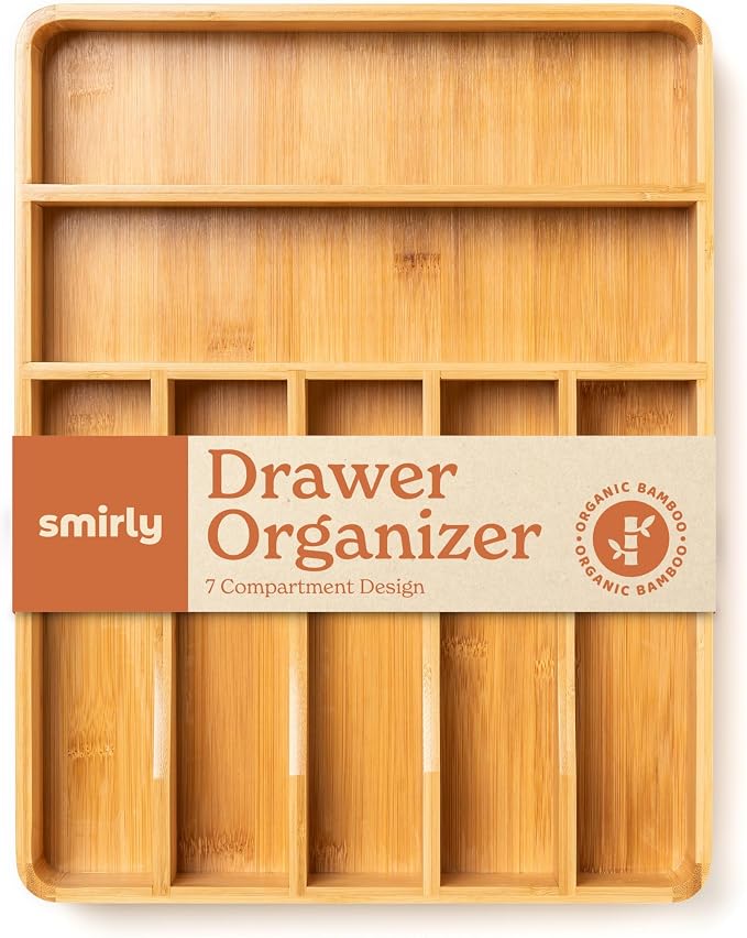 SMIRLY Silverware Drawer Organizer – Bamboo Kitchen Drawer Organizer, by Smirly