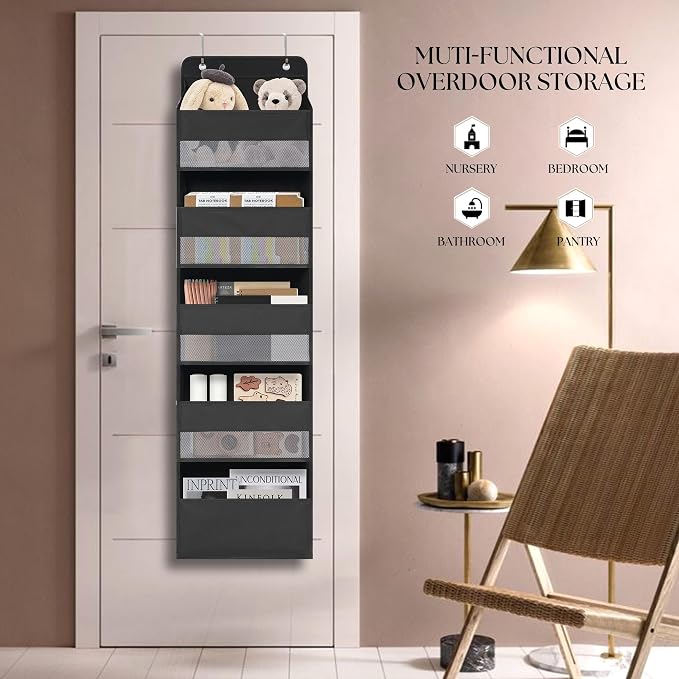 Over Door Organizer with 5 Large Pockets, Heavy Duty Hanging Organizer Storage - Image 6