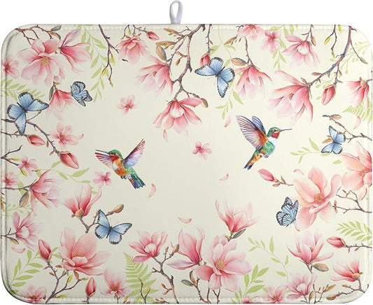 Spring Flowers Floral Dish Drying Mats Spring Summer Hummingbird Dish Mat by farg