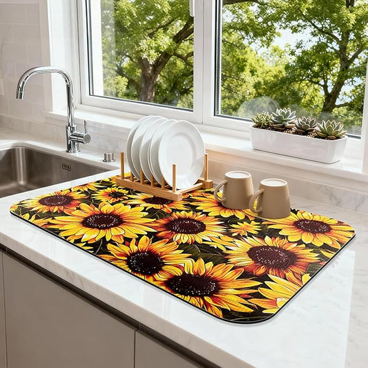 Sunflower Dish Drying Mat 24" x 16" by Unknown
