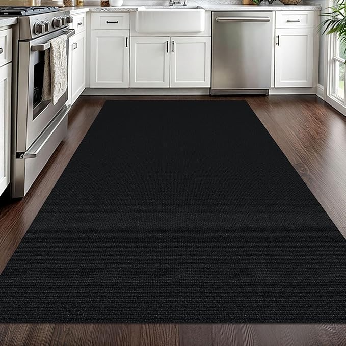 EARTHALL Washable Area Rug 4x6 Ft Non Slip Rugs for Entryway Braided Rubber Backed Bedroom Carpet Cotton Entry Rug Woven Floor Carpets for Bedroom Dining Room Living Room, Black