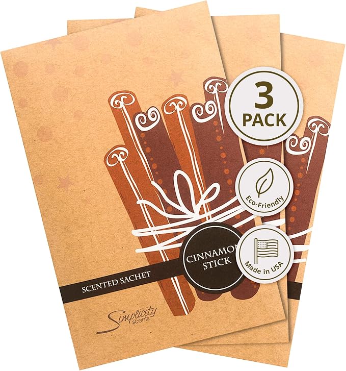 Simplicity Scents Cinnamon Sticks Scented Sachets Pack of 3, Fall & Winter by FloralSimplicity