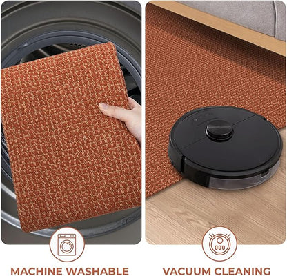 KOZYFLY Long Runners for Hallways 3x12 ft Washable Kitchen Runner Non Slip Rubber Backed Hallway Rugs Cotton Entryway Runner Rug Floor Carpet for Indoor Hall, Backdoor, Kitchen, Orange/Tan