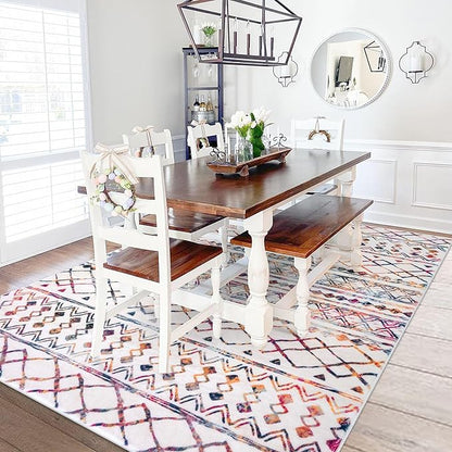 KUTA 5x7 Living Room Rug, Moroccan Large Multi-Color Area Rugs Washable Boho Non-Slip, Ultra Soft Geometric Traditional Farmhouse Carpet for Living Dining Room Bedroom Dorm Office Home Décor