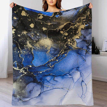 Modern Marble Blanket, Abstract Luxury Baroque Golden Dark Blue Stone Veins Pattern Soft Warm Cozy Plush Flannel Covers for Livingroom Bedroom Couch Chair Camping Travel Home Decor Tapestry 30x40in