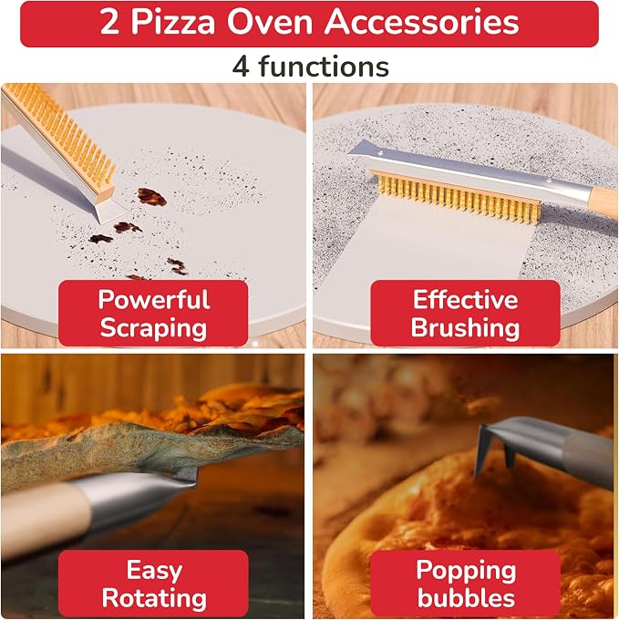 Pizza Oven & Stone Brush with Scraper, Turning Fork & Bubble Popper Bundle - Image 2