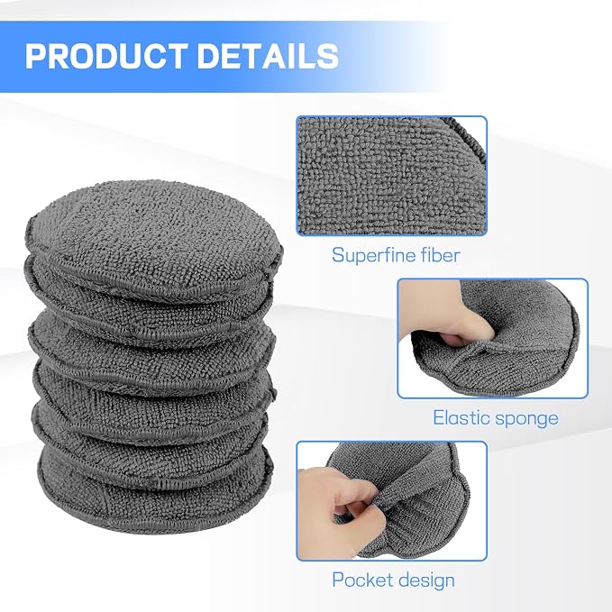 Hovom 6PCS Microfiber Wax Applicator, Soft Automotive Waxing Foam Pads - Image 3