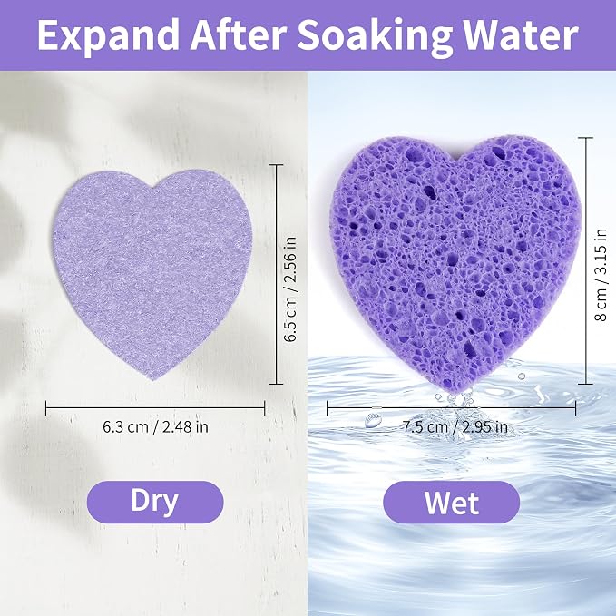100-Count Compressed Facial Sponges, Heart Shape Face Sponge - Image 5