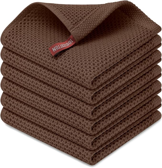 Kitinjoy 100% Cotton Kitchen Dish Cloths, 6 Pack Waffle Weave Ultra Soft by Kitinjoy