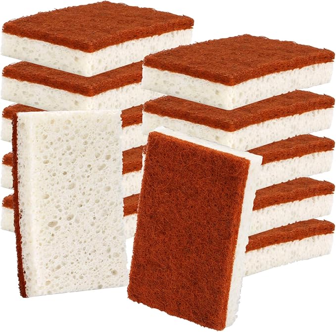 Natural Plant Based Scrub Sponge 12 Pack, Palm Fiber Scrubbing Sponge by PANYEE