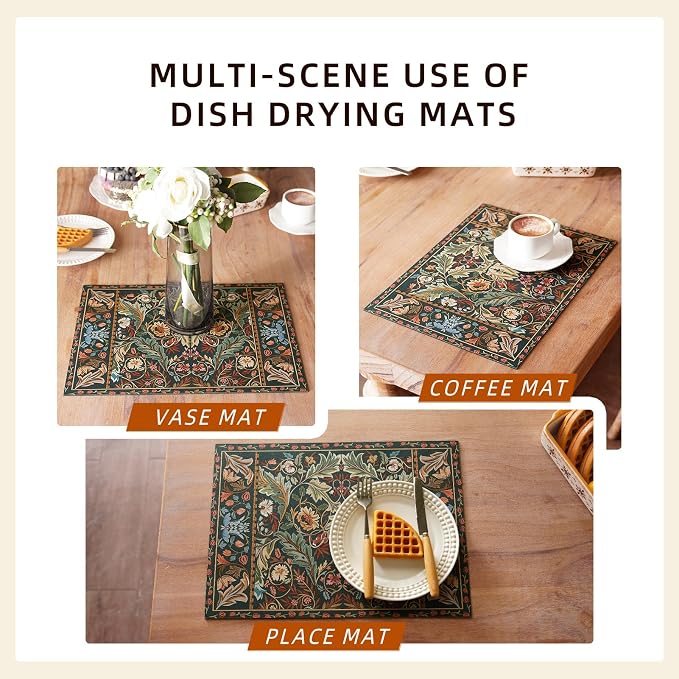 Dish Drying Mat Paisley Absorbent Coffee Mat Rubber Backed Bohemian Soft - Image 6