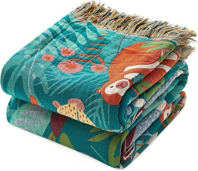 MSGKV Throw Blanket for Bed Cotton Animals Twin Size Couch Blanket 60"x80" Muslin Breathable Lightweight Farmhouse Blankets Home Decor All Seasons