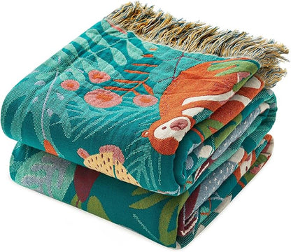 MSGKV Throw Blanket for Bed Cotton Animals Twin Size Couch Blanket 60"x80" Muslin Breathable Lightweight Farmhouse Blankets Home Decor All Seasons