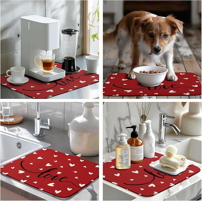 Valentines Day Dish Drying Mat 18x24 Inch Valentine Red Love Heart Drying Mats - Image 7