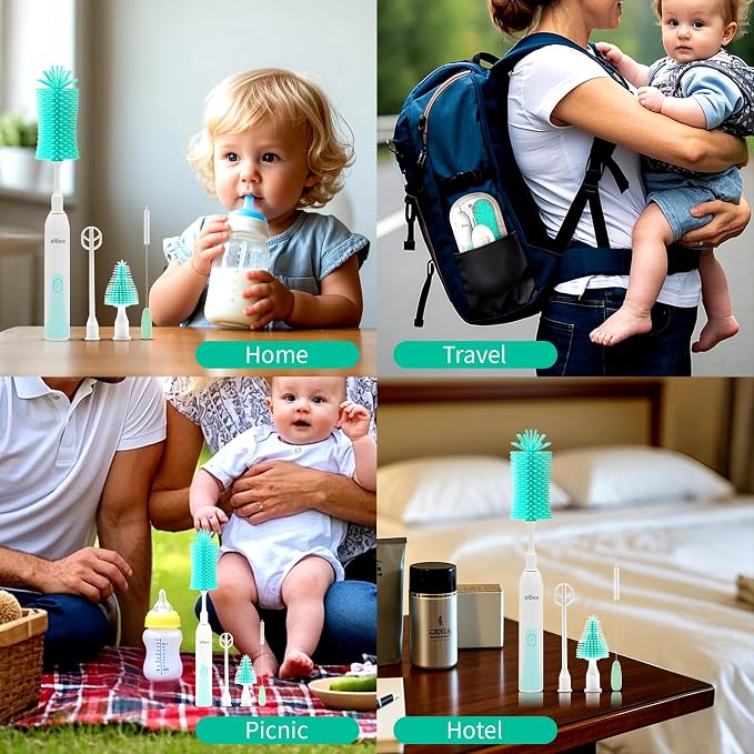 Electric Bottle Brush Cleaner New Upgrade, Portable Electric Baby Bottle Brush - Image 7
