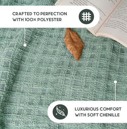 Folkulture Christmas Throw Blanket | (60 x 50) Boho Chunky Knit Blanket for Bed, Couch |Chenille White Thick, Ultra Soft, Plush, Lightweight, Throw Blanket for Sofa with Machine Wash | Sage Dream