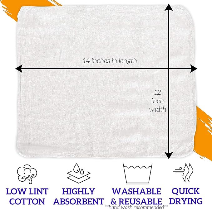 GREEN LIFESTYLE White Shop Towels 12x14, 50 Pack, 100% Cotton Super Absorbent & - Image 2