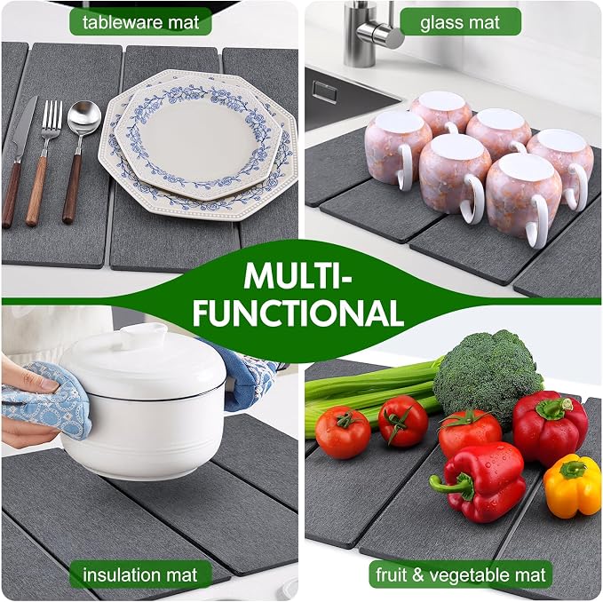 Stone Dish Drying Mat for Kitchen Counter, Foldable Diatomaceous Earth Large - Image 5